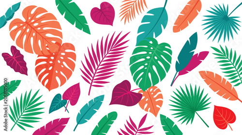 Colorful tropical leaves pattern with vibrant exotic plants