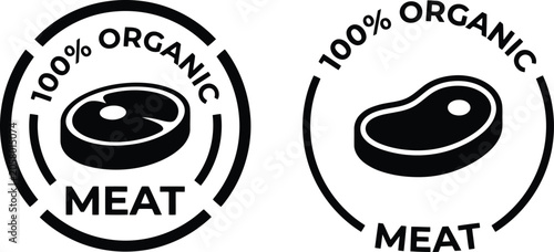 100 percent organic meat icon set