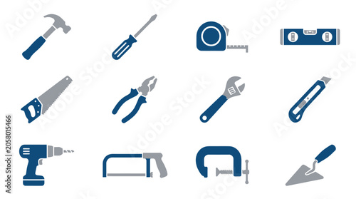 Collection of various blue hand tools.