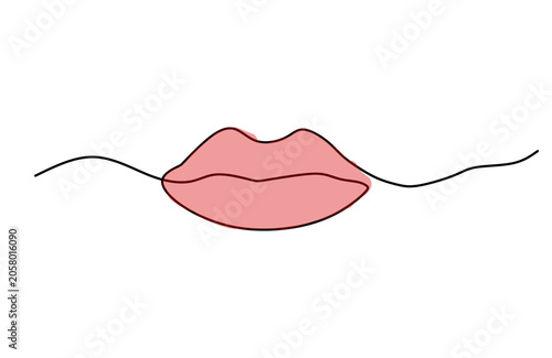 Continuous line art drawing of a single pair of lips.