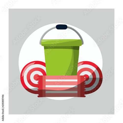 Green bucket filled with red and white lollipops illustration