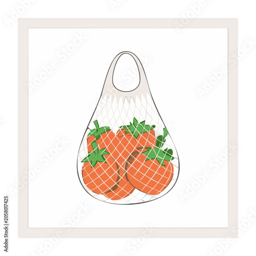 Illustration of strawberries in a mesh produce bag