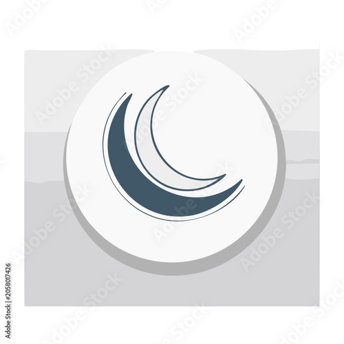 Minimalist dark blue crescent icon on white