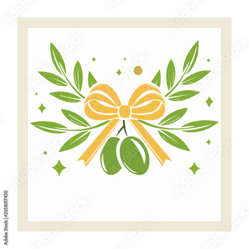 Olive Branch with Yellow Bow Illustration