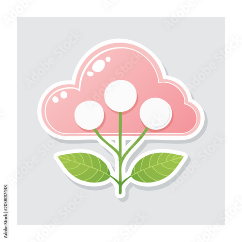 Pink Cloud-Shaped Flower with Green Leaves Icon