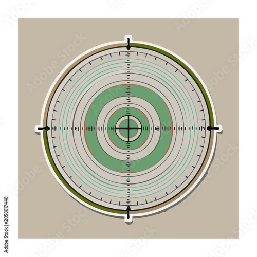 Radar scope with targeting reticle and compass directions