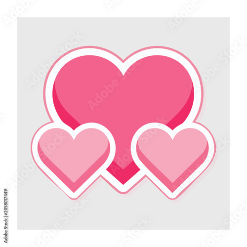 Three pink hearts in flat design style