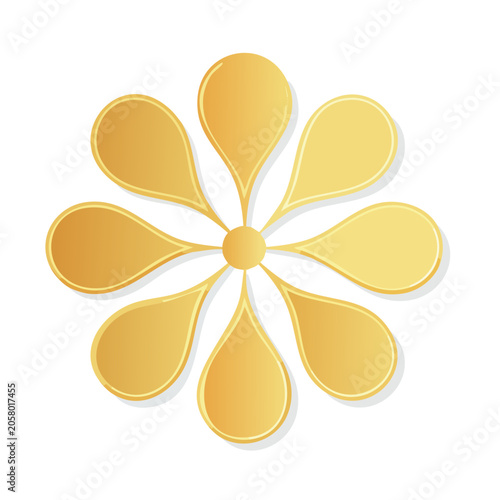 Yellow flower with teardrop petals on white background