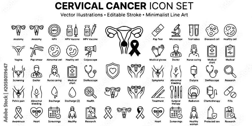 Obraz premium Cervical cancer thin line icon . Editable stroke . Vector . 