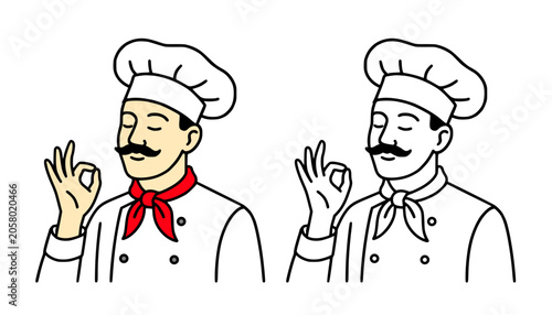 Foto Chef illustration, minimalist line art and colored icon, for coloring page