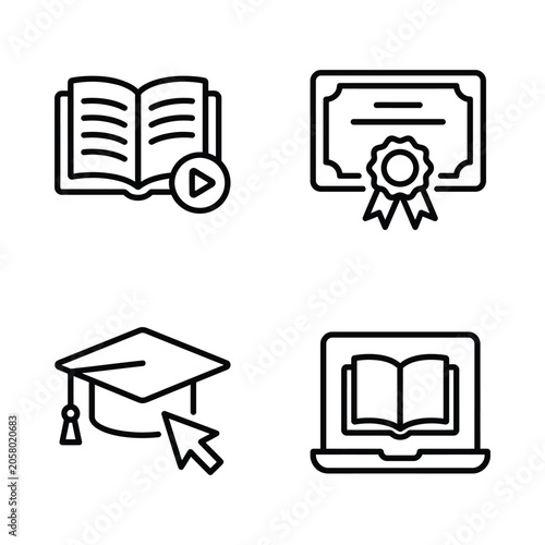 Set of education and graduation related line icons with e learning education learning graduation