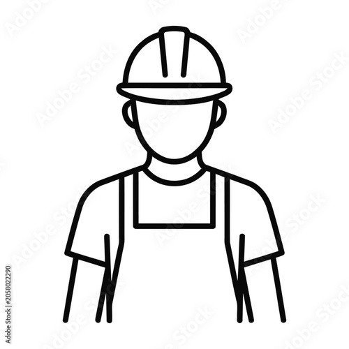 Construction worker icon line art representing safety and building industry with construction