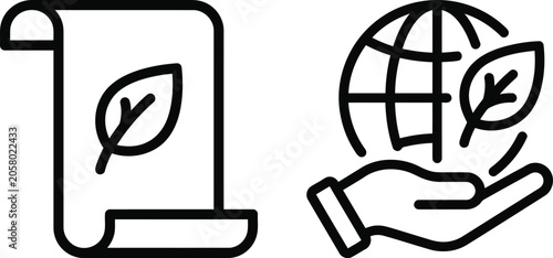 Eco friendly icons set featuring sustainable practices and global care sustainability environment