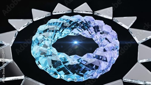 Blue crystal gear spinning through broken glass platform