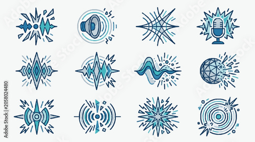 Foto Abstract Vector Sound Wave and Signal Icons.