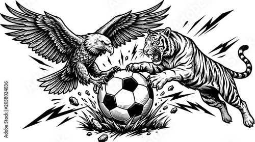 Photos Tiger Eagle Soccer Ball Fight.