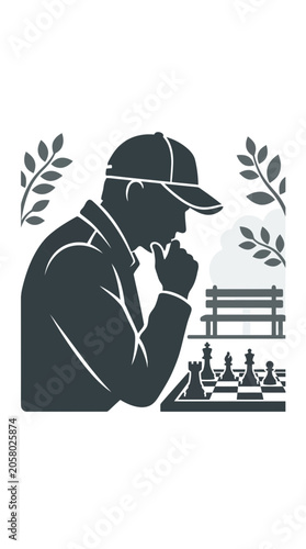 Φωτογραφία A silhouette of a man wearing a baseball cap playing a game of chess