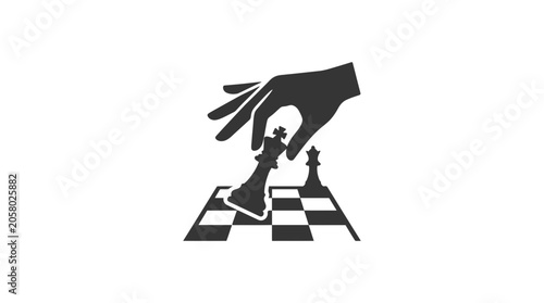 Canvastavla A minimalist black silhouette icon of a hand moving a chess piece on a board