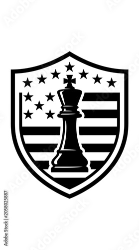 Photography A black and white shield emblem featuring a chess king piece and American flag elements