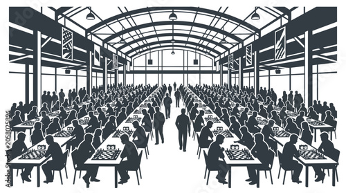 Bild auf Leinwand Large group of people playing chess in a spacious tournament hall
