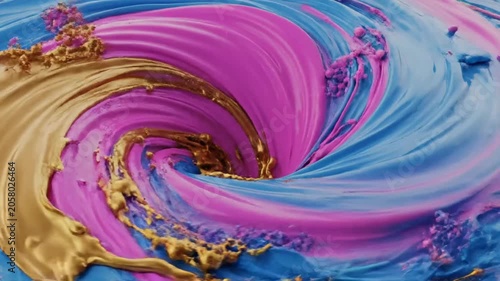 Abstract swirling vibrant blue and pink oil paint textures