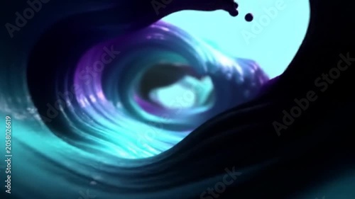 Abstract teal blue liquid swirling tunnel vortex background.