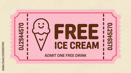 Free Ice Cream Ticket, Pink Coupon, Dessert Voucher, Sweet Treat Pass
