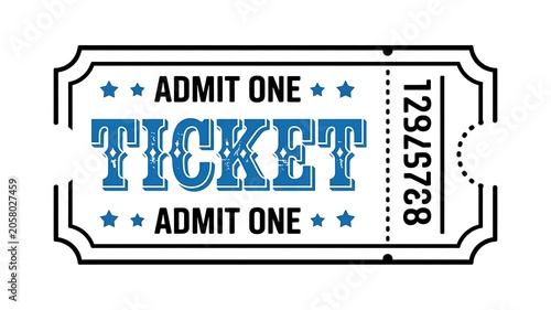 Admit one ticket, blue and black illustration, event pass, entry voucher, ticket stub