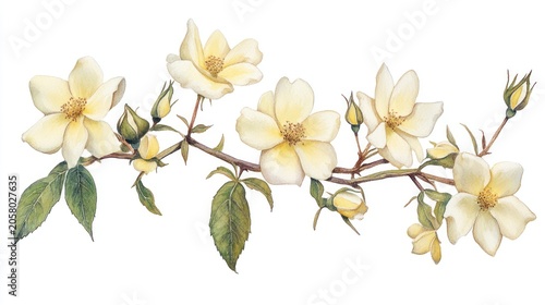 Delicate cream-colored blossoms on a branch
