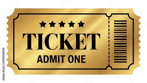 Golden ticket, admit one, event pass, golden ticket stub