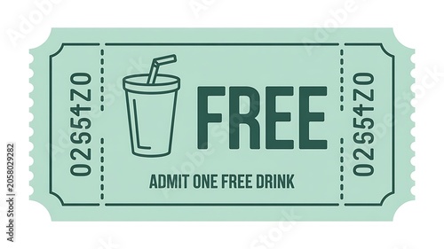 Free drink ticket, voucher coupon, mint green token, beverage offer