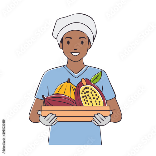 Woman holding basket of fresh vegetables