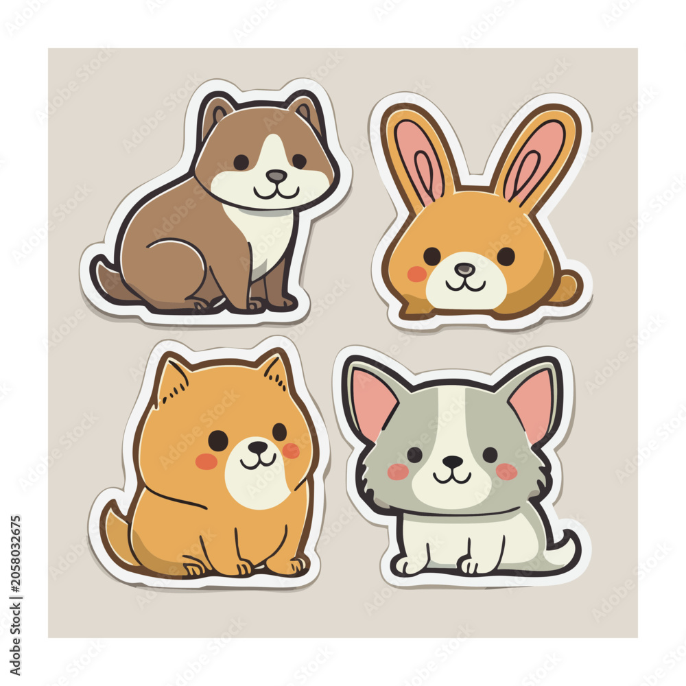 Fototapeta premium Cute Cartoon Animals Sticker Set