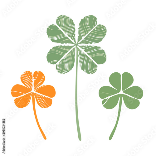 Three Four Leaf Clovers in Flat Design