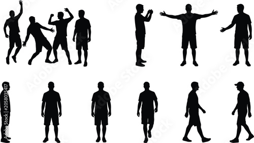 Obraz na płótnie Diverse collection of human silhouette figures in dynamic standing, walking, and