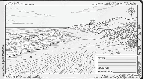Tableau sur toile Beach Scene Line Art Illustration