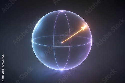 Glowing Bloch sphere illustrating qubit superposition state