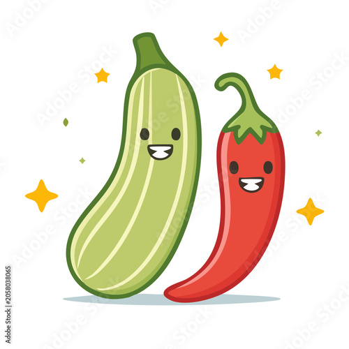 Flat design vector of green and red chili peppers