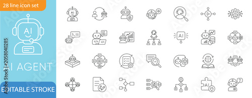 Quadro su tela AI Agent and Automation Line Icon Set