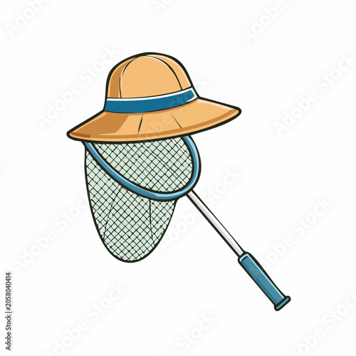 Illustration of a Sun Hat and Butterfly Net