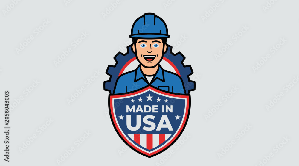 Fototapeta premium Friendly American worker Made In The USA badge