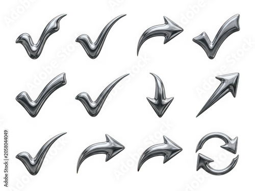 Set of colorful flat checkmark and arrow icons