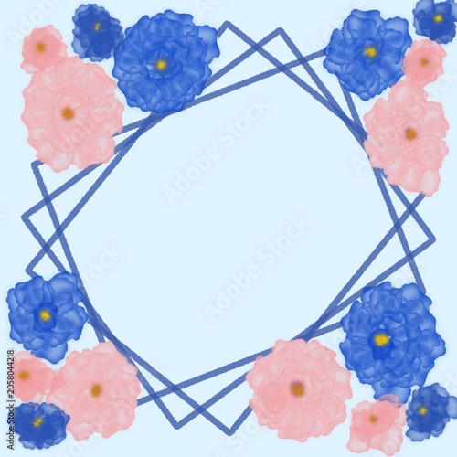 Blue pink flowers frame template design 