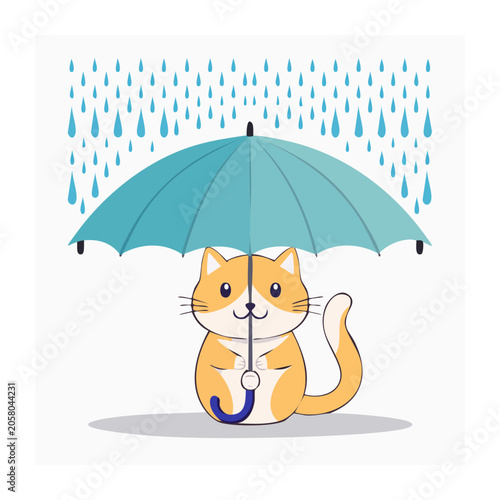 Cartoon cat holding an umbrella in the rain