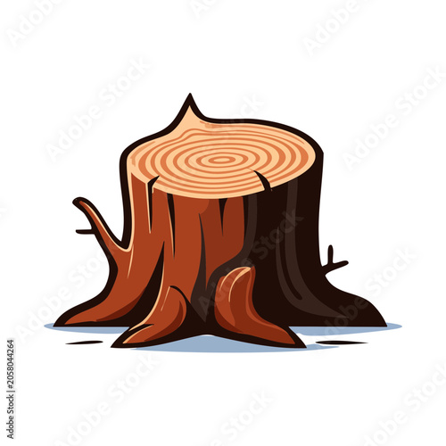 Cartoon illustration of a tree stump with roots