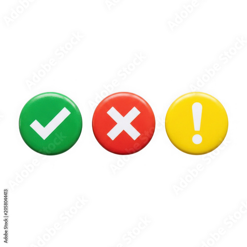 Three simple emoji icons for approval, rejection, and warning