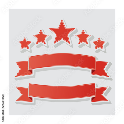 Red stars and banners flat illustration