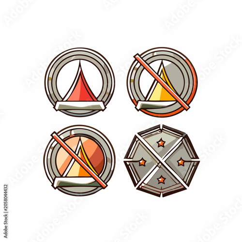 Set of geometric badge icons with shield and star designs