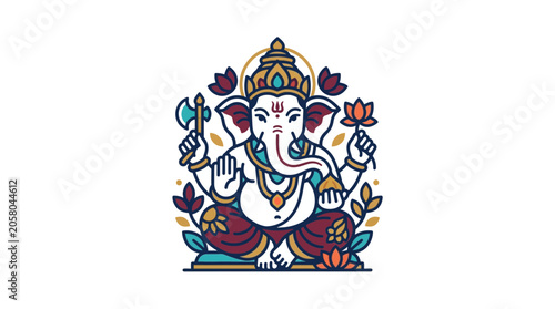 Obraz na plátně Stylized illustration of Lord Ganesha sitting in a traditional meditative pose