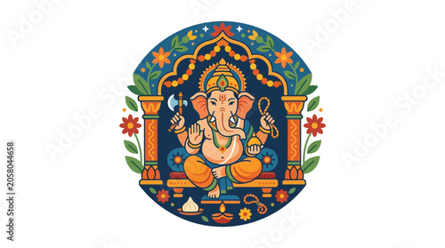 Tableau sur toile Lord Ganesha sitting in a meditative pose with traditional ornaments and divine attributes